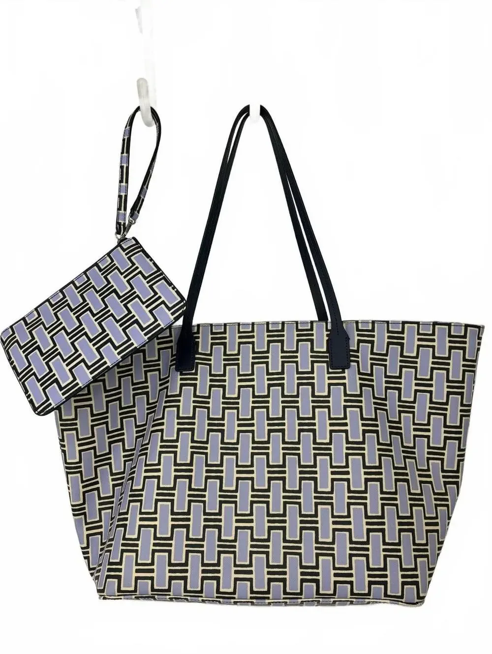 Kate Spad Geometric Pattern Navy, Sky Blue & Cream Tote Bag with  Wristlet